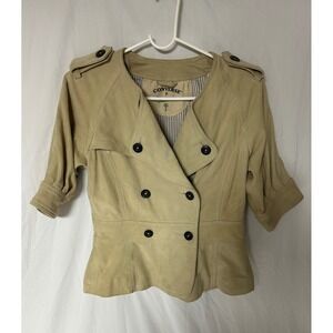 Converse John Varvatos Tan Suede Leather Double Breasted Cropped Jacket Womens S